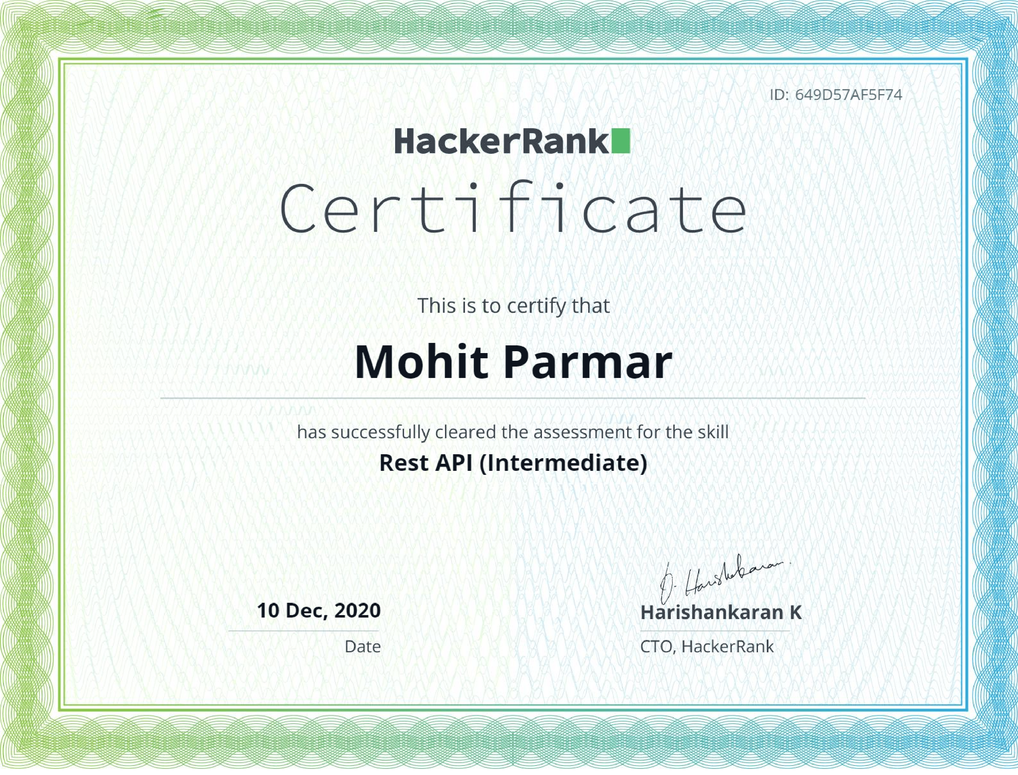 Rest API Certificate