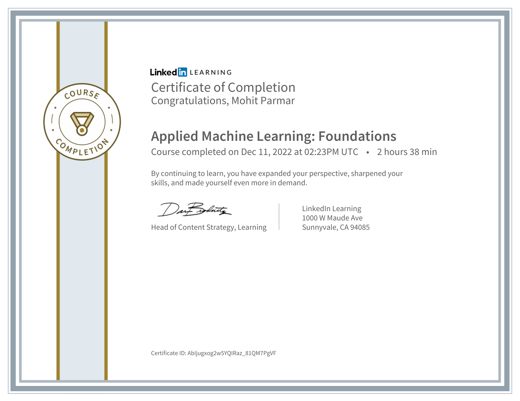 Applied Machine Learning Foundations Certificate