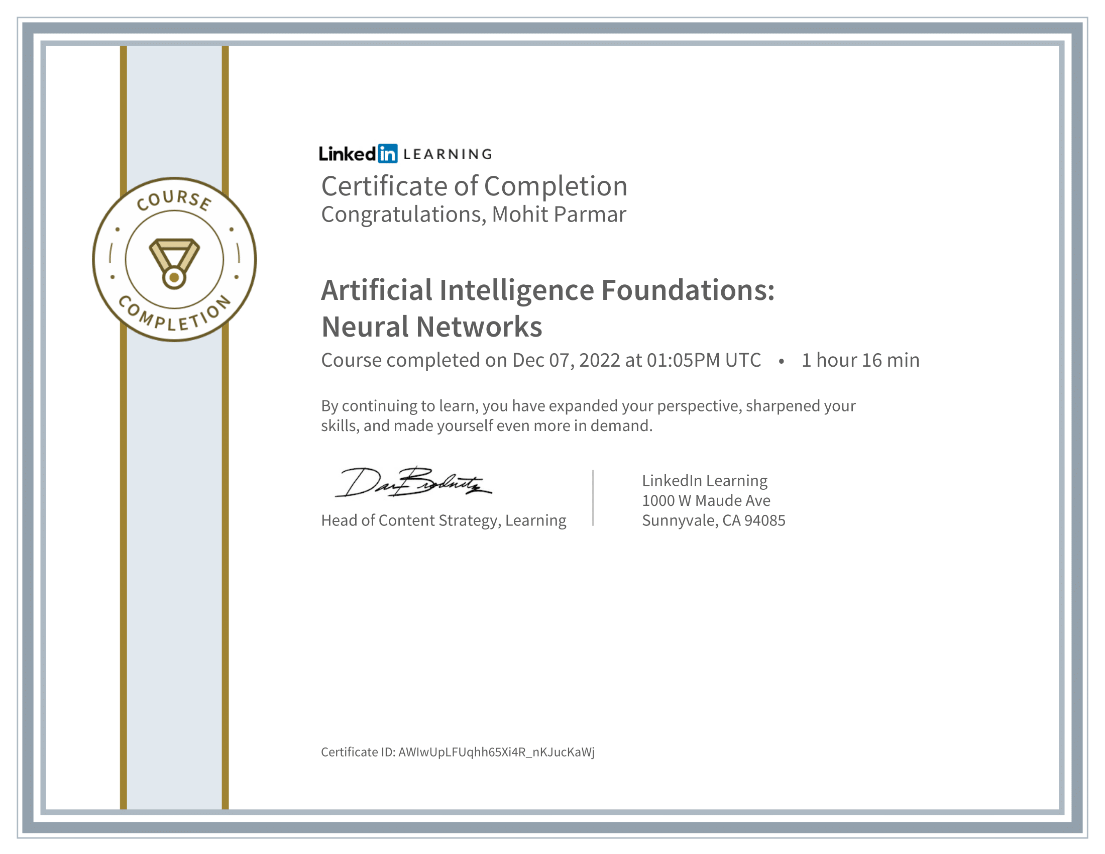 Artificial Intelligence Foundation Neural Networks Certificate