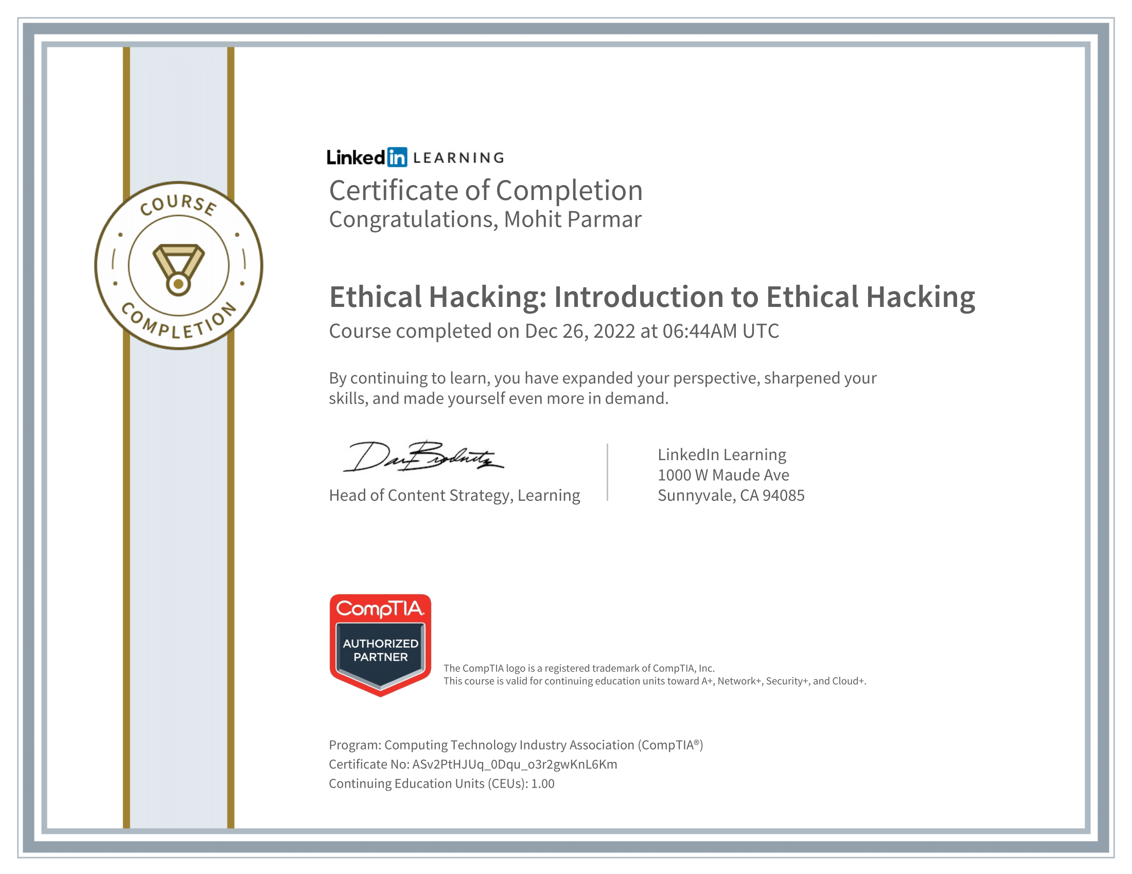 Ethical Hacking Introduction Certificate