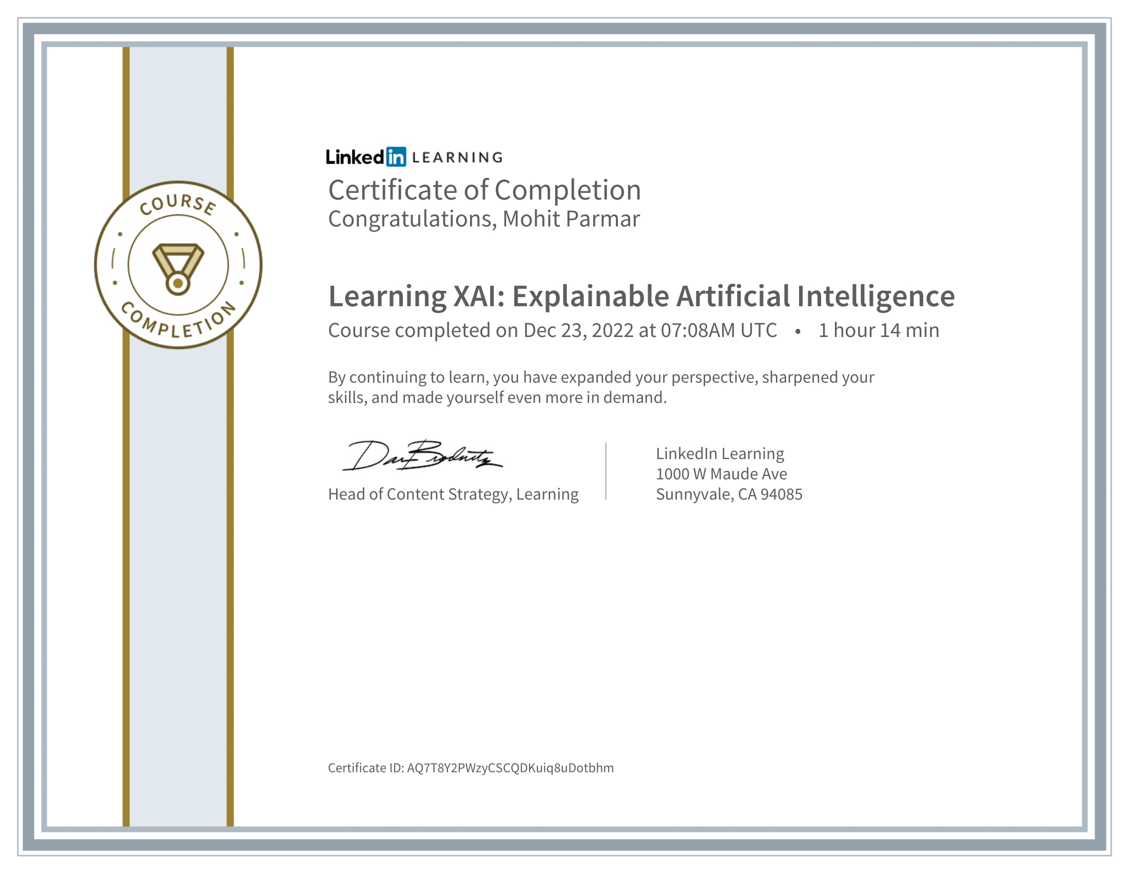 Learning Explainable Artificial Intelligence Certificate