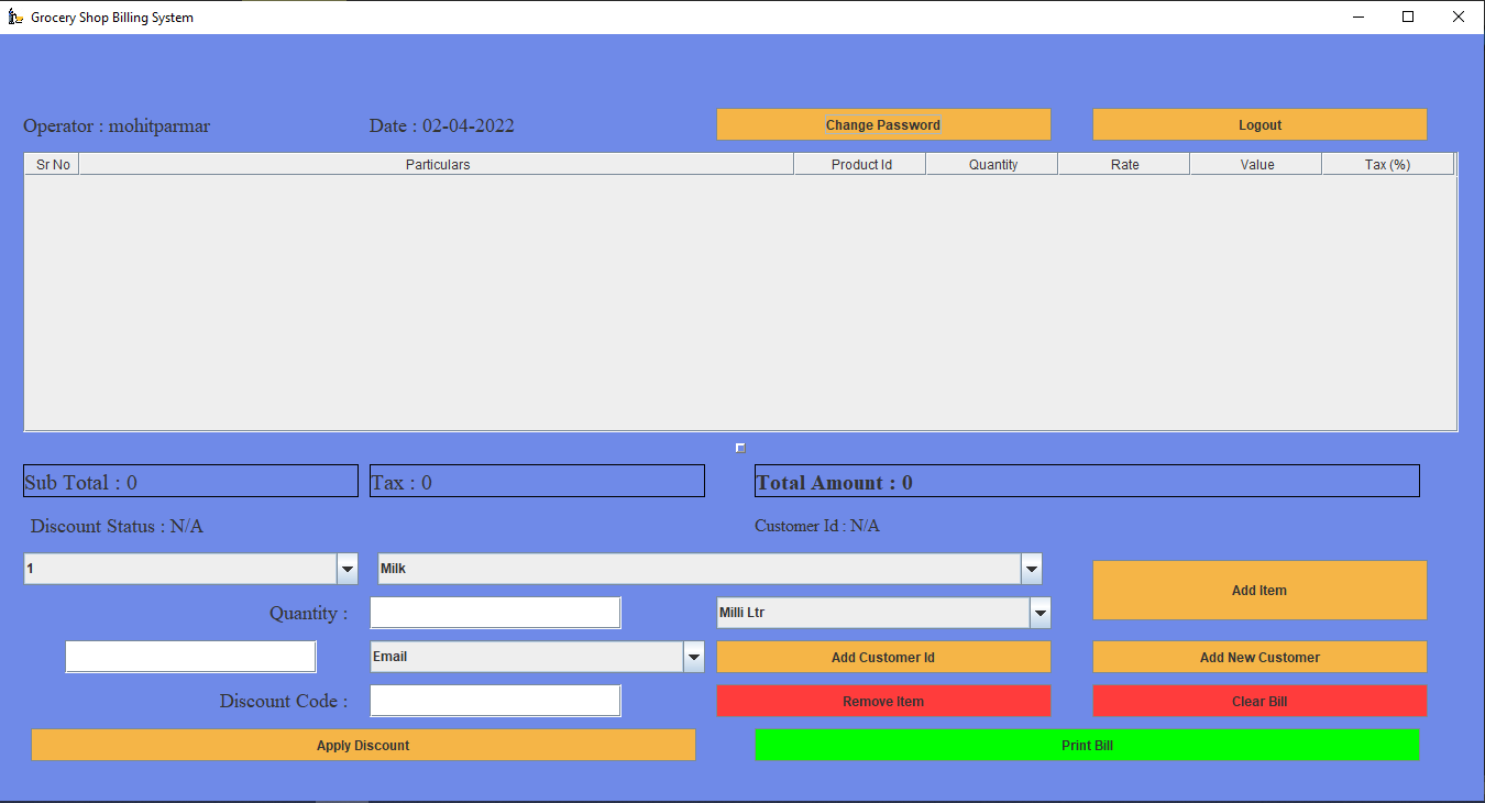 Operator Billing Interface