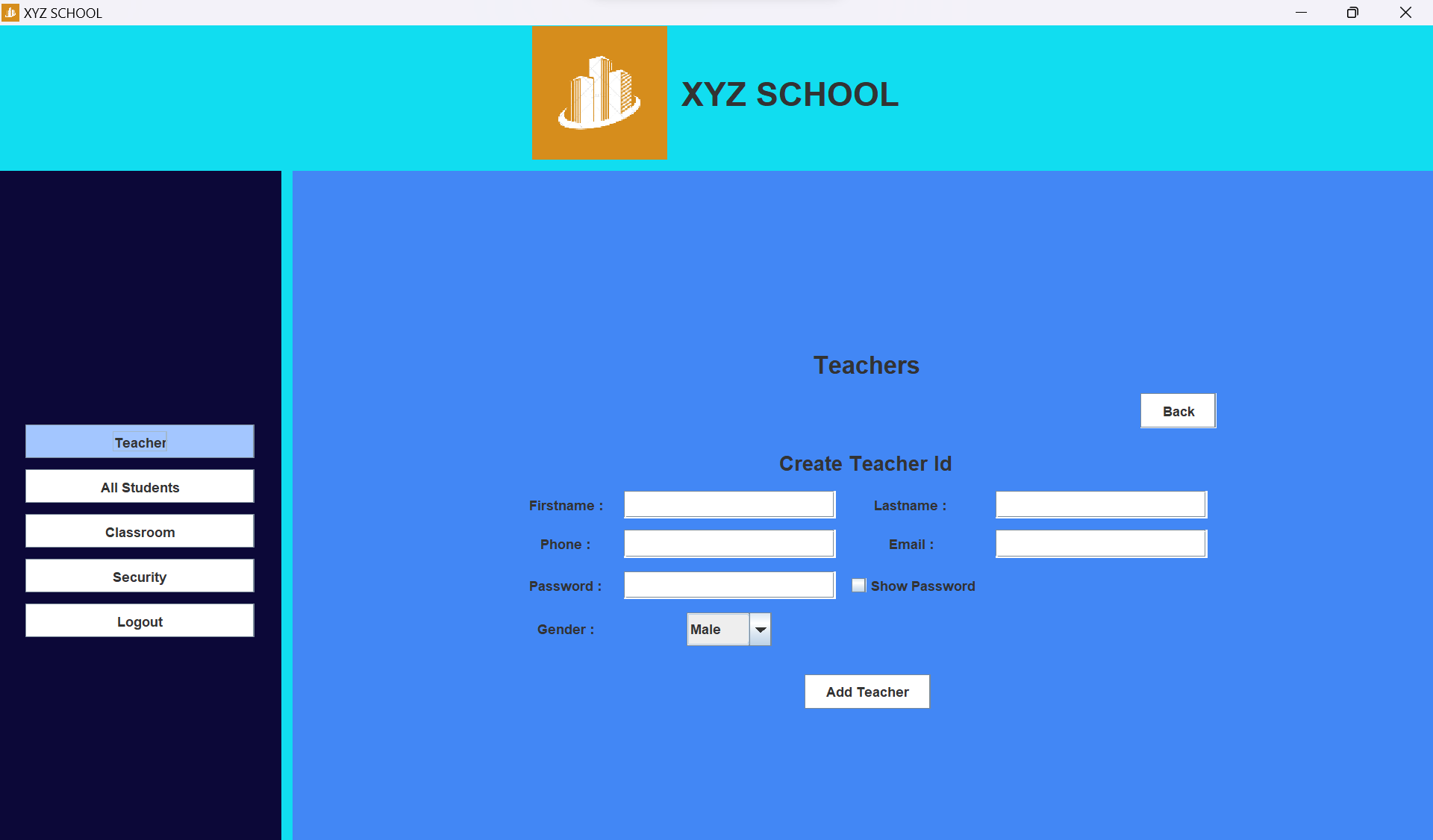 Add Teacher Id Interface